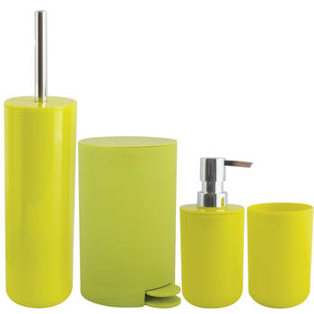 MSV Toiletborstel in houder/beker/zeeppompje/pedaalemmer set Moods - kunststof - appel/lime groen - Badkameraccessoirese