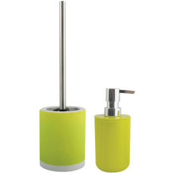 MSV Toiletborstel in houder 38 cm/zeeppompje set Moods - keramiek/kunststof - lime/appel groen - Badkameraccessoireset