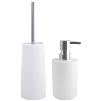 MSV Toiletborstel in houder 35 cm/zeeppompje set Moods - kunststof - ivoor wit - Badkameraccessoireset