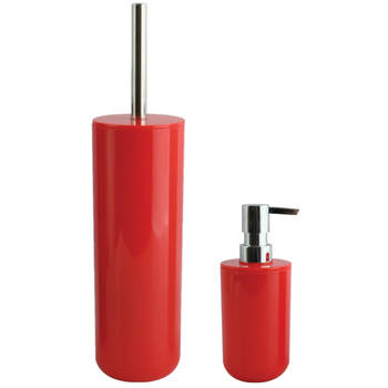 MSV Toiletborstel in houder 38 cm/zeeppompje set Moods - kunststof - rood - Badkameraccessoireset