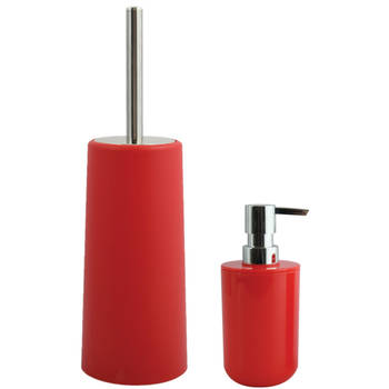 MSV Toiletborstel in houder 35 cm/zeeppompje set Moods - kunststof - rood - Badkameraccessoireset