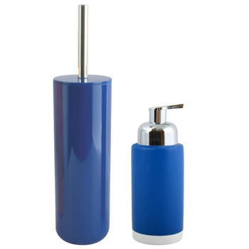 MSV Toiletborstel in houder 38 cm/zeeppompje set Moods - kunststof/keramiek - blauw - Badkameraccessoireset