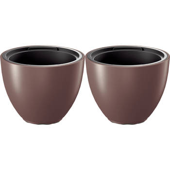 Prosperplast Plantenpot/bloempot Sevilla - 2x - buiten/binnen - kunststof - mahonie bruin - D30 x H23 cm - Plantenpotten