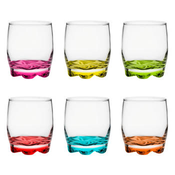 Glasmark Drinkglazen/waterglazen Tumblers - glas - gekleurde basis - 6x stuks - 250 ml - Drinkglazen