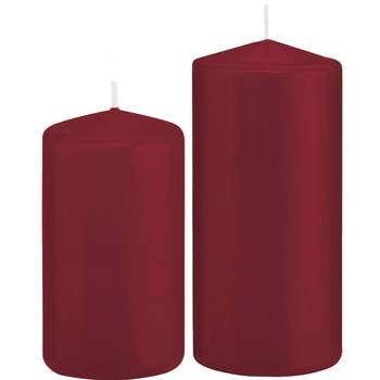 Stompkaarsen set van 6x stuks bordeaux rood 12 en 15 cm - Stompkaarsen