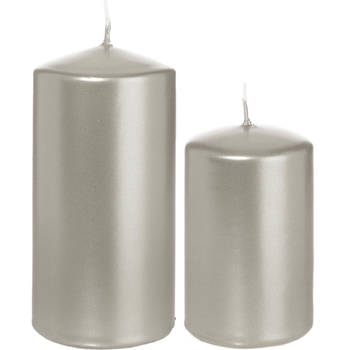 Stompkaarsen set van 4x stuks zilver 8 en 12 cm - Stompkaarsen