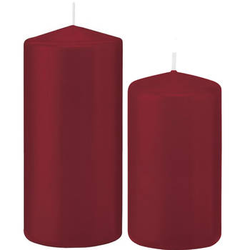 Stompkaarsen set van 4x stuks bordeaux rood 12 en 15 cm - Stompkaarsen
