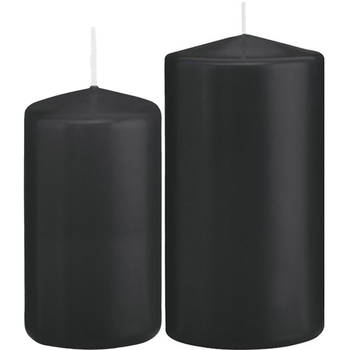 Stompkaarsen set van 2x stuks zwart 12 en 15 cm - Stompkaarsen