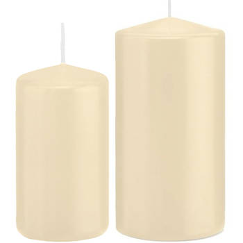 Stompkaarsen set van 2x stuks creme wit 12 en 15 cm - Stompkaarsen
