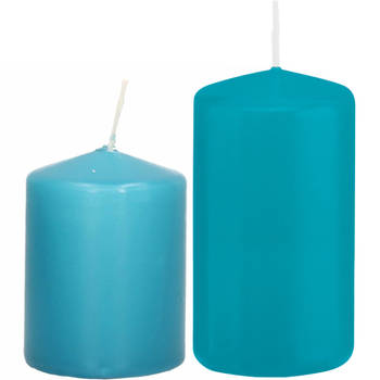 Stompkaarsen set van 2x stuks turquoise blauw 8 en 12 cm - Stompkaarsen