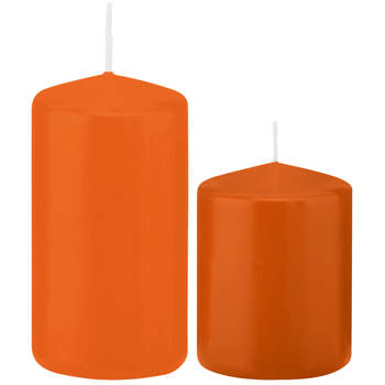 Stompkaarsen set van 4x stuks oranje 8 en 12 cm - Stompkaarsen