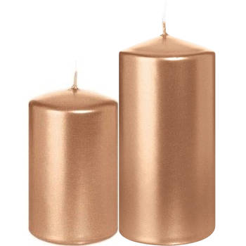 Stompkaarsen set van 2x stuks rose goud 8 en 12 cm - Stompkaarsen