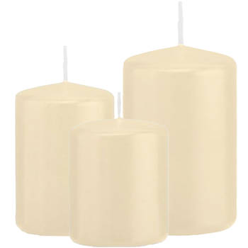 Stompkaarsen set van 3x stuks creme wit 8-10-12 cm - Stompkaarsen