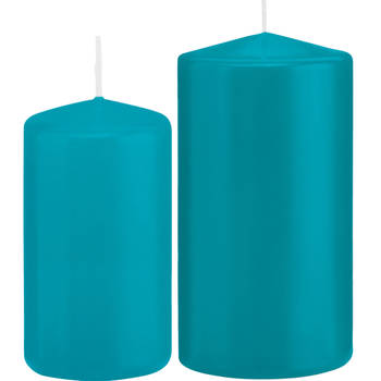 Stompkaarsen set van 2x stuks turquoise blauw 12 en 15 cm - Stompkaarsen