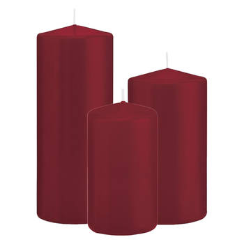 Stompkaarsen set van 3x stuks bordeaux rood 12-15-20 cm - Stompkaarsen