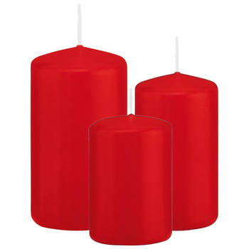 Stompkaarsen set van 3x stuks rood 8-10-12 cm - Stompkaarsen
