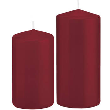 Stompkaarsen set van 2x stuks bordeaux rood 12 en 15 cm - Stompkaarsen