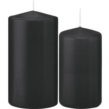 Stompkaarsen set van 4x stuks zwart 12 en 15 cm - Stompkaarsen