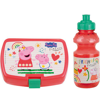 Peppa Pig lunchbox set voor kinderen - 2-delig - roze - kunststof - Lunchboxen