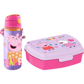Peppa Pig lunchbox set voor kinderen - 2-delig - lila - kunststof - Lunchboxen