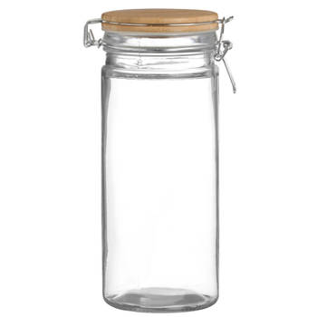 Urban Living Voorraadpot/bewaarpot - 1,3L - glas - met beugelsluiting - bamboe deksel - Voorraadpot