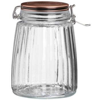 Urban Living Voorraadpot/bewaarpot - 1,5L - glas - met beugelsluiting - koperen deksel - Voorraadpot