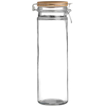 Urban Living Voorraadpot/bewaarpot - 1,9L - glas - met beugelsluiting - bamboe deksel - Voorraadpot