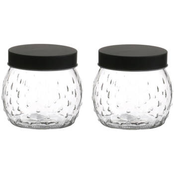 Urban Living Voorraadpot/bewaarpot Roma - 2x - 1L - glas - zwart - D13 x H13 cm - Voorraadpot