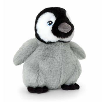 Keel Toys pluche pinguin kuiken knuffeldier - grijs/zwart - staand - 25 cm - Knuffeldier