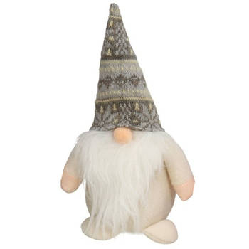 Pluche gnome/dwerg/kabouter decoratie pop/knuffel kleding creme en muts 26 x 11 cm - Knuffelpop