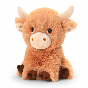 Keel Toys pluche koe met hoorns knuffeldier - bruin - zittend - 25 cm - Knuffel boederijdieren