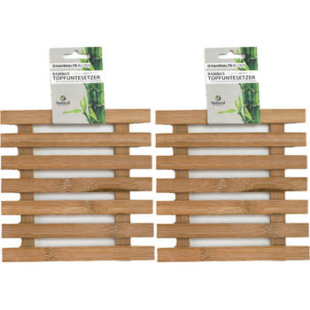 Haushaltshelden pannenonderzetters - 2x - vierkant - D17 cm - bamboe hout - Panonderzetters