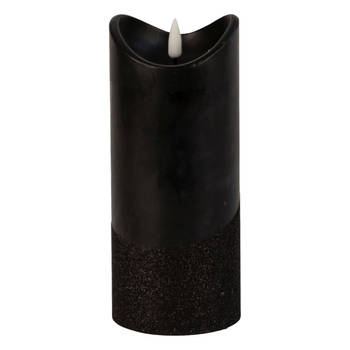 Led wax stompkaars - zwart - H17,5 x D7,5 cm - warm wit licht - 3D lont - LED kaarsen