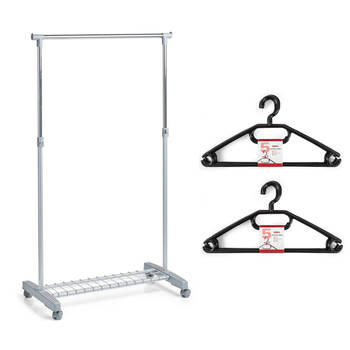Kledingrek met kleding hangers - enkele stang - kunststof - grijs - 83 x 43 x 170 cm - Kledingrekken