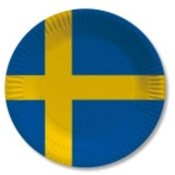 20x stuks papieren vlag Zweden bordjes 23 cm - Feestbordjes