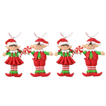 Kersthangers/kerstornamenten - 4x st -kerstelfjes - kunststof - 11 cm - Kersthangers