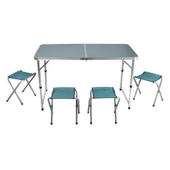 Sunnydays camping tafel/krukjes - opvouwbaar - blauw - L120 x B60 x H67 cm - Bijzettafels - Campingtafels