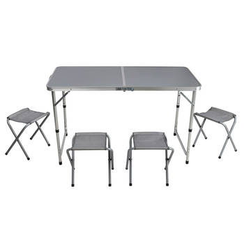 Sunnydays camping tafel/krukjes - opvouwbaar - grijs - L120 x B60 x H67 cm&nbsp;- Bijzettafels - Campingtafels