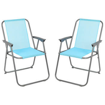 Sunnydays Picnic camping/strand stoel - 2x - aluminium - inklapbaar - blauw - L53 x B55 x H75 cm - Campingstoelen