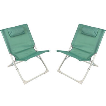 Sunnydays Havana camping/strand stoel - 2x - aluminium - inklapbaar - groen - L49 x B62 x H61 cm - Campingstoelen