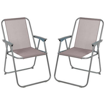 Sunnydays Picnic camping/strand stoel - 2x - aluminium - inklapbaar - beige - L53 x B55 x H75 cm - Campingstoelen