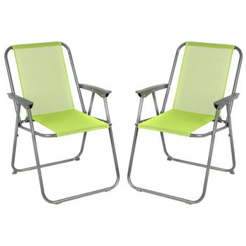 Sunnydays Picnic camping/strand stoel - 2x - aluminium - inklapbaar - groen - L53 x B55 x H75 cm - Campingstoelen