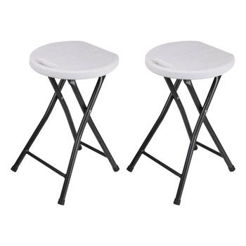 Urban Living bijzet krukje/stoel - 2x - Opvouwbaar - wit/zilver - D30 x H45 cm - Krukjes