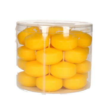 28x Drijvende kaarsen geel 5 cm 4 branduren - Drijfkaarsen