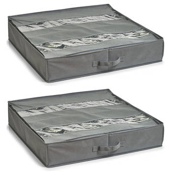 Zeller schoenenopberger - 2x - voor onder bed - 6 vakken - grijs - 60 x 60 x 30 cm - Schoenenrekken