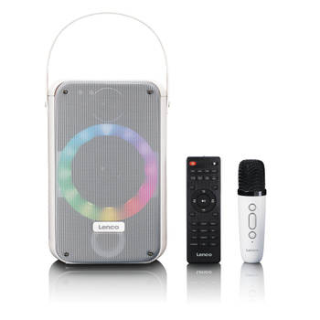 Karaoke set met Bluetooth®, oplaadbare batterij, draadloze karaoke microfoon en disco LED-verlichting Lenco Wit