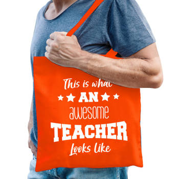 Bellatio Decorations cadeau tas meester - katoen - oranje-This is what an awesome teacher looks like - Feest Boodschappe
