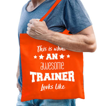 Bellatio Decorations cadeau tas trainer - katoen - oranje-This is what an awesome trainer looks like - Feest Boodschappe