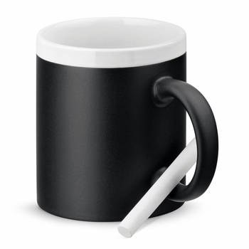 Luxe krijt koffiemok/beker - wit/zwart - keramiek - met all-over schrijfvlak - 350 ml - Bekers