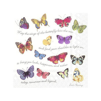 40x Gekleurde 3-laags servetten vlinders 33 x 33 cm - Feestservetten